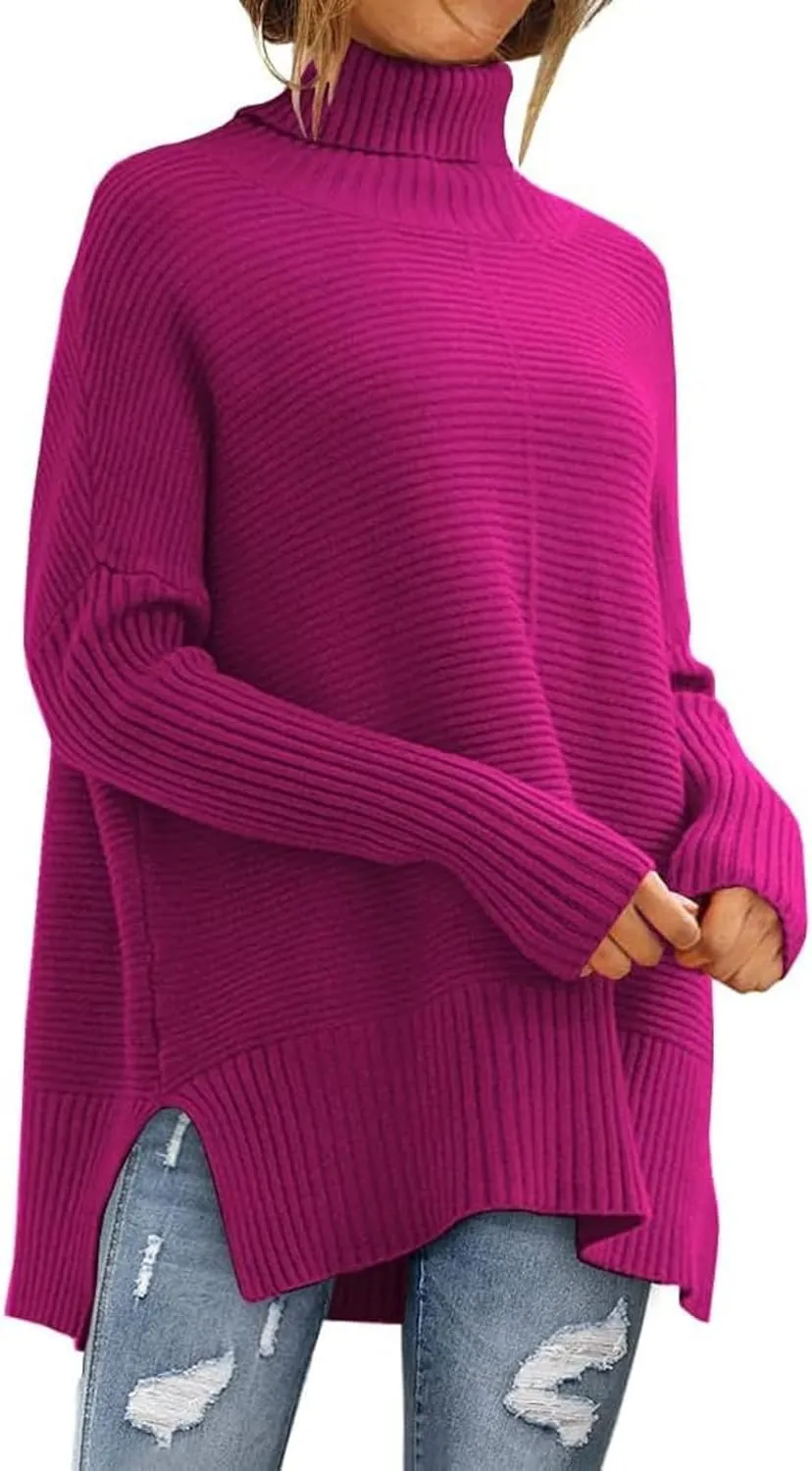 Oversized Sweaters for Women Turtleneck Bat-Wing Long Sleeve Ribbed Pullover Cozy Baggy Sweater 2024 Fall Outfits