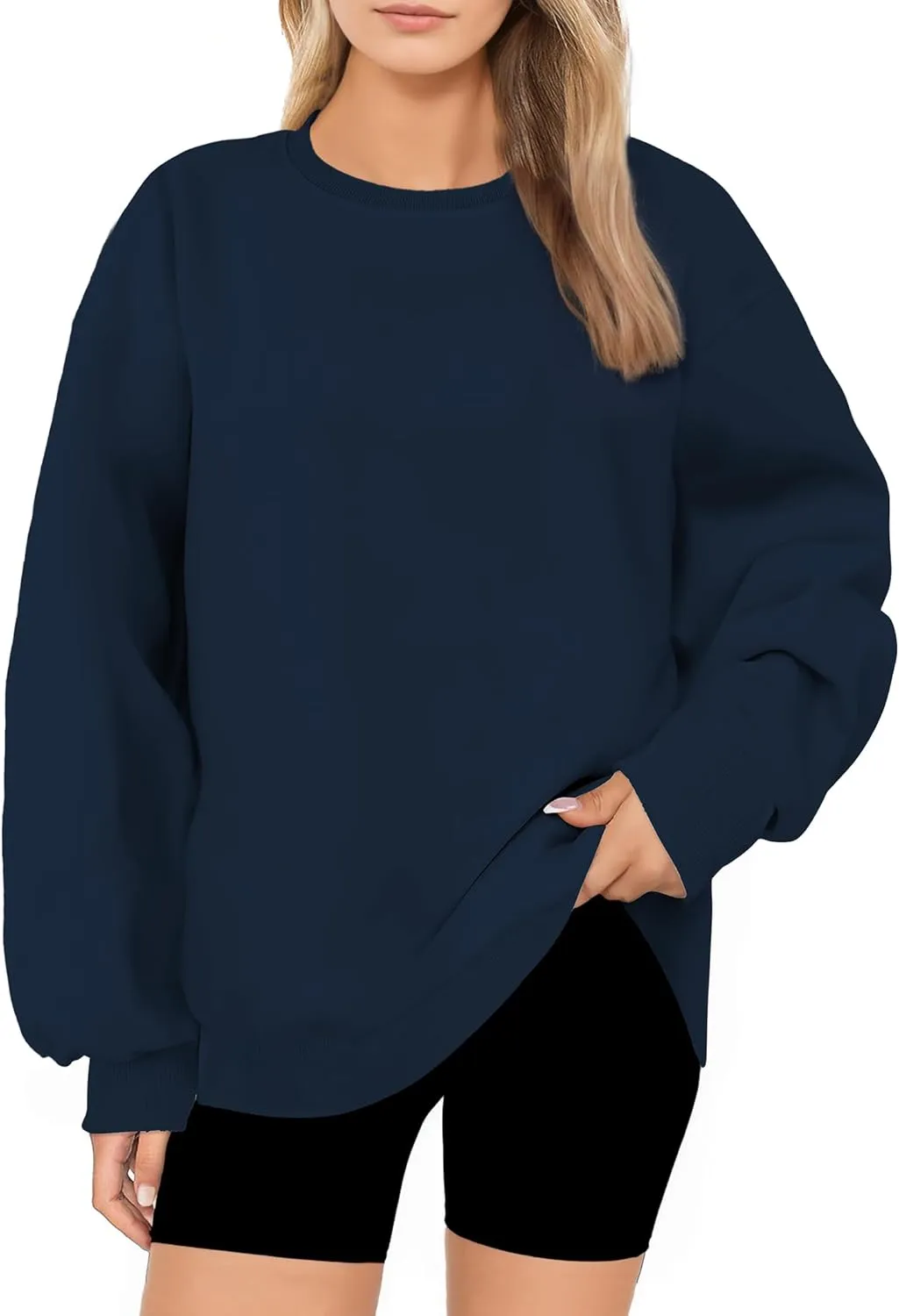 Oversized Sweatshirt for Women, Crewneck Sweatshirts Women Pullover Long Sleeves, Pullover Sweaters Casual Comfy Fall Fashion Clothes 2024, Womens Sweatshirts Trendy Fashion(Navy Blue,M)