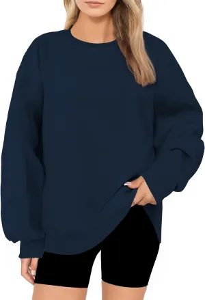 Oversized Sweatshirt for Women, Crewneck Sweatshirts Women Pullover Long Sleeves, Pullover Sweaters Casual Comfy Fall Fashion Clothes 2024, Womens Sweatshirts Trendy Fashion(Navy Blue,M)