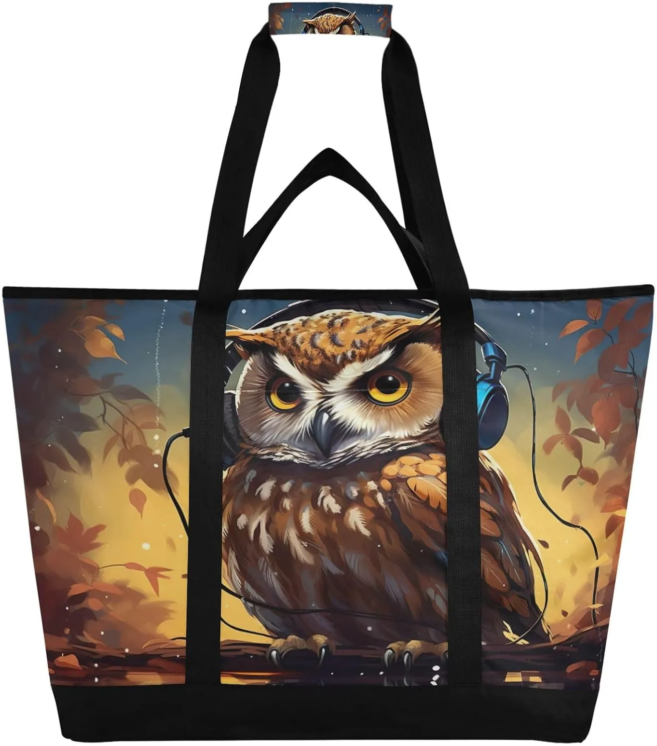 Owl Tote Bag for Women with Zipper Reusable Grocery Bags Foldable Insulated Cooler Bag Handbags Shopping Bags Totes for Groceries Picnic Beach Travel Work