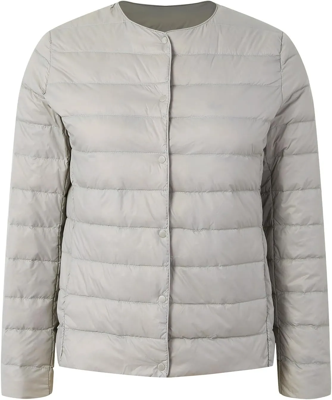 Packable Down Jacket for Women Lightweight Quilted Coat Portable Crewneck Long Sleeve Down Jackets Button Down