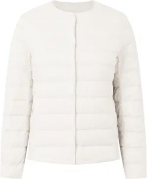 Packable Down Jacket for Women Lightweight Quilted Coat Portable Crewneck Long Sleeve Down Jackets Button Down