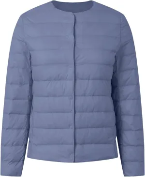 Packable Down Jacket for Women Lightweight Quilted Coat Portable Crewneck Long Sleeve Down Jackets Button Down