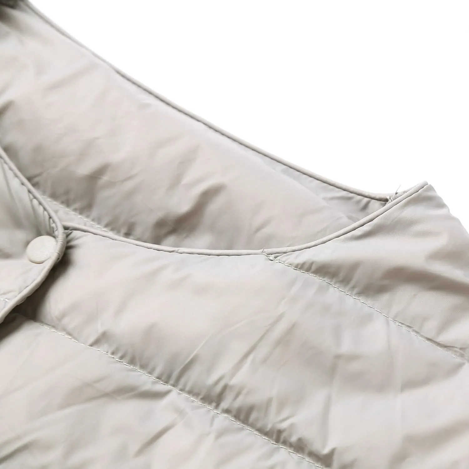 Packable Down Jacket for Women Lightweight Quilted Coat Portable Crewneck Long Sleeve Down Jackets Button Down