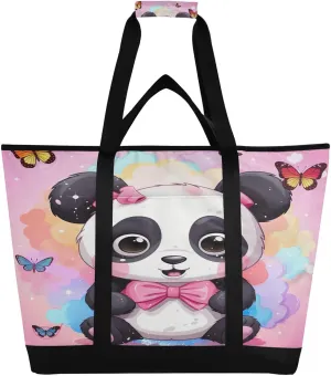Panda Bear Tote Bag for Women with Zipper Reusable Grocery Bags Foldable Insulated Cooler Bag Handbags Shopping Bags Totes for Groceries Work Picnic Travel Beach