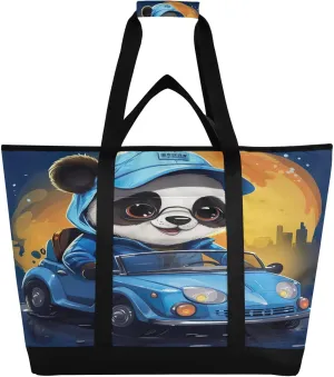Panda Bear Tote Bag for Women with Zipper Reusable Grocery Bags Foldable Insulated Cooler Bag Handbags Totes Shopping Bags for Groceries Picnic Beach Travel Work