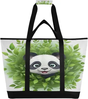 Panda Bear Tote Bag for Women with Zipper Reusable Grocery Bags Foldable Insulated Cooler Bag Handbags Totes Shopping Bags for Groceries Work Picnic Travel Beach
