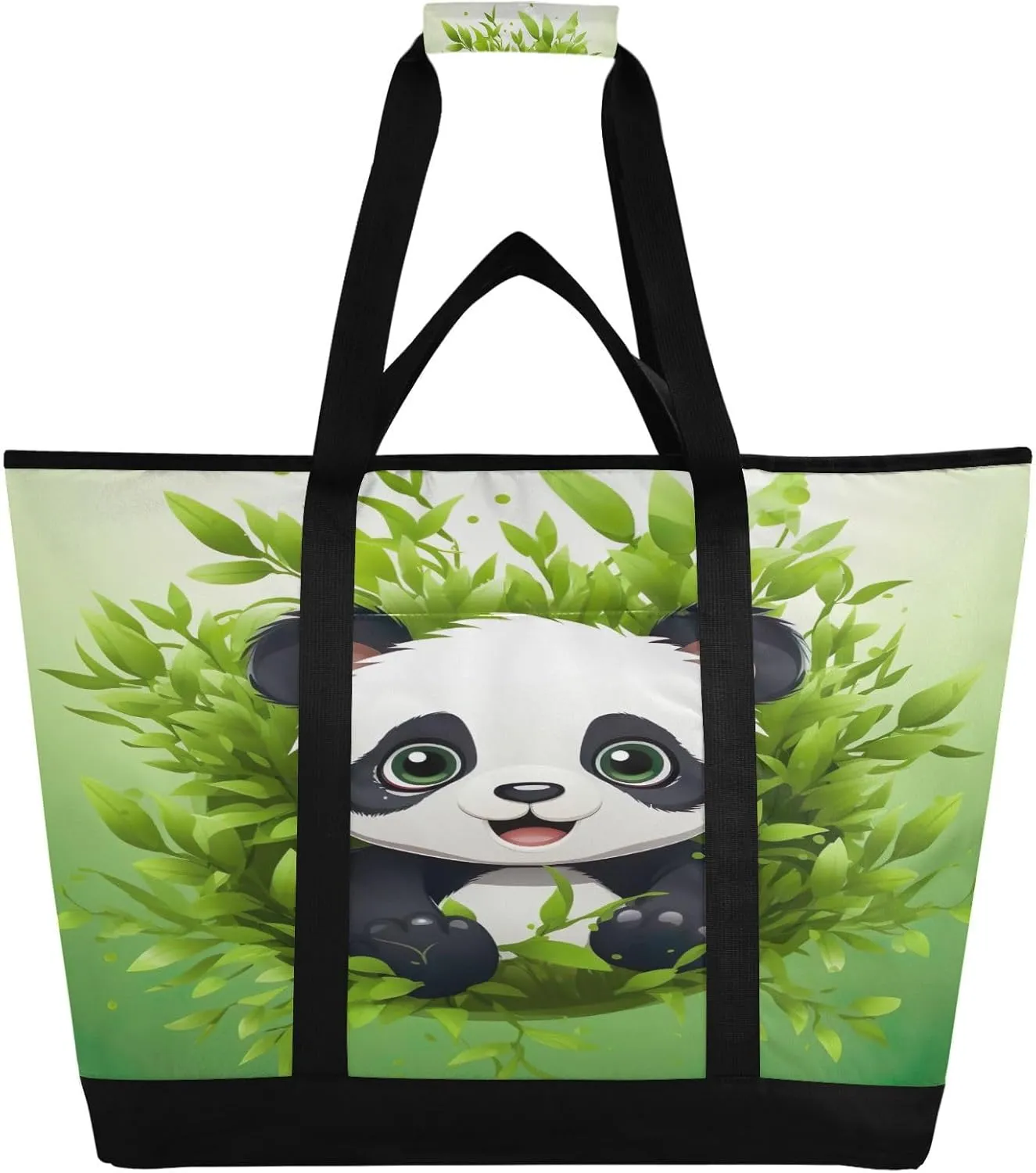 Panda Bear Tote Bag for Women with Zipper Reusable Grocery Bags Foldable Insulated Cooler Bag Totes Handbags Shopping Bags for Groceries Beach Travel Picnic Work