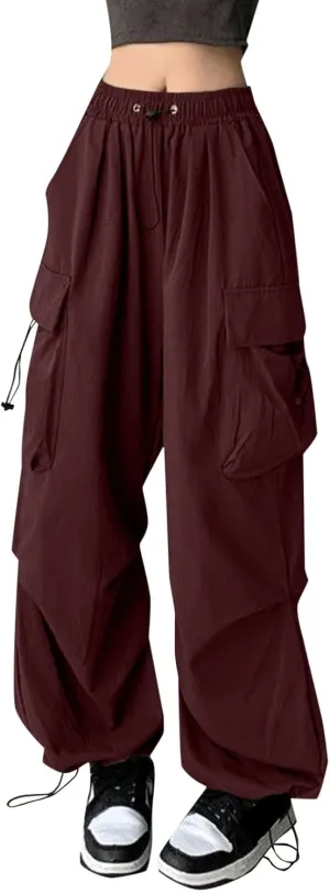 Parachute Pants Women Cargo Pants Women Baggy Y2K Low Waist Wide Drawstring Leg Hip Hop Baggy Pants