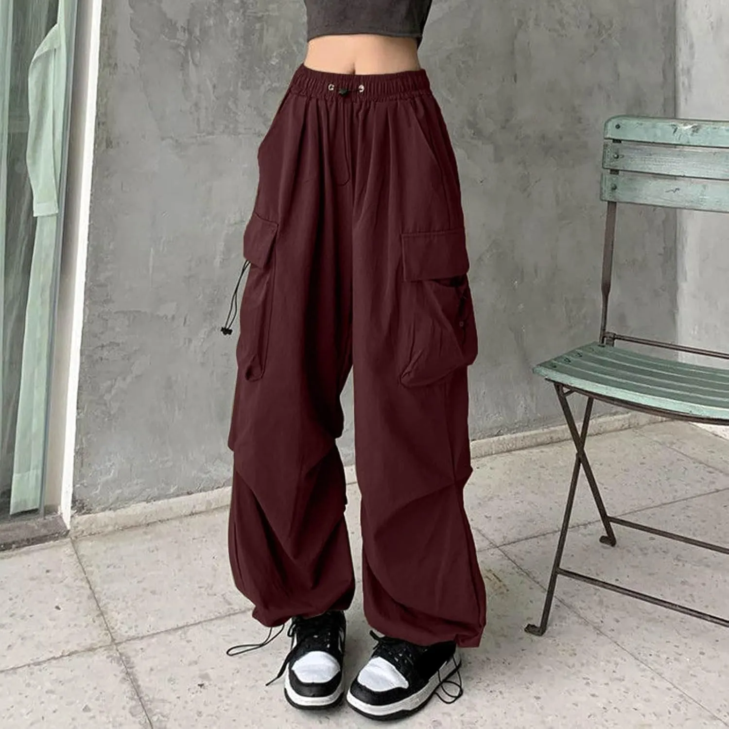 Parachute Pants Women Cargo Pants Women Baggy Y2K Low Waist Wide Drawstring Leg Hip Hop Baggy Pants