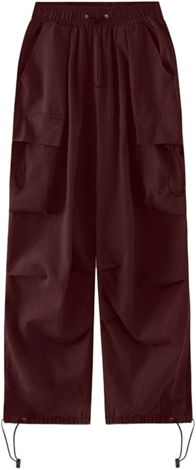 Parachute Pants Women Cargo Pants Women Baggy Y2K Low Waist Wide Drawstring Leg Hip Hop Baggy Pants