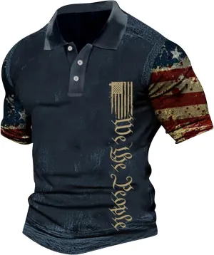 Patriotic American Flag Shirts for Men 1776 Independence Day 4th of July USA Short Sleeve Polo Shirt