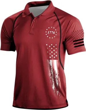 Patriotic American Flag Shirts for Men 1776 Independence Day 4th of July USA Short Sleeve Polo Shirt(S-3XL)