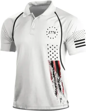 Patriotic American Flag Shirts for Men 1776 Independence Day 4th of July USA Short Sleeve Polo Shirt(S-3XL)