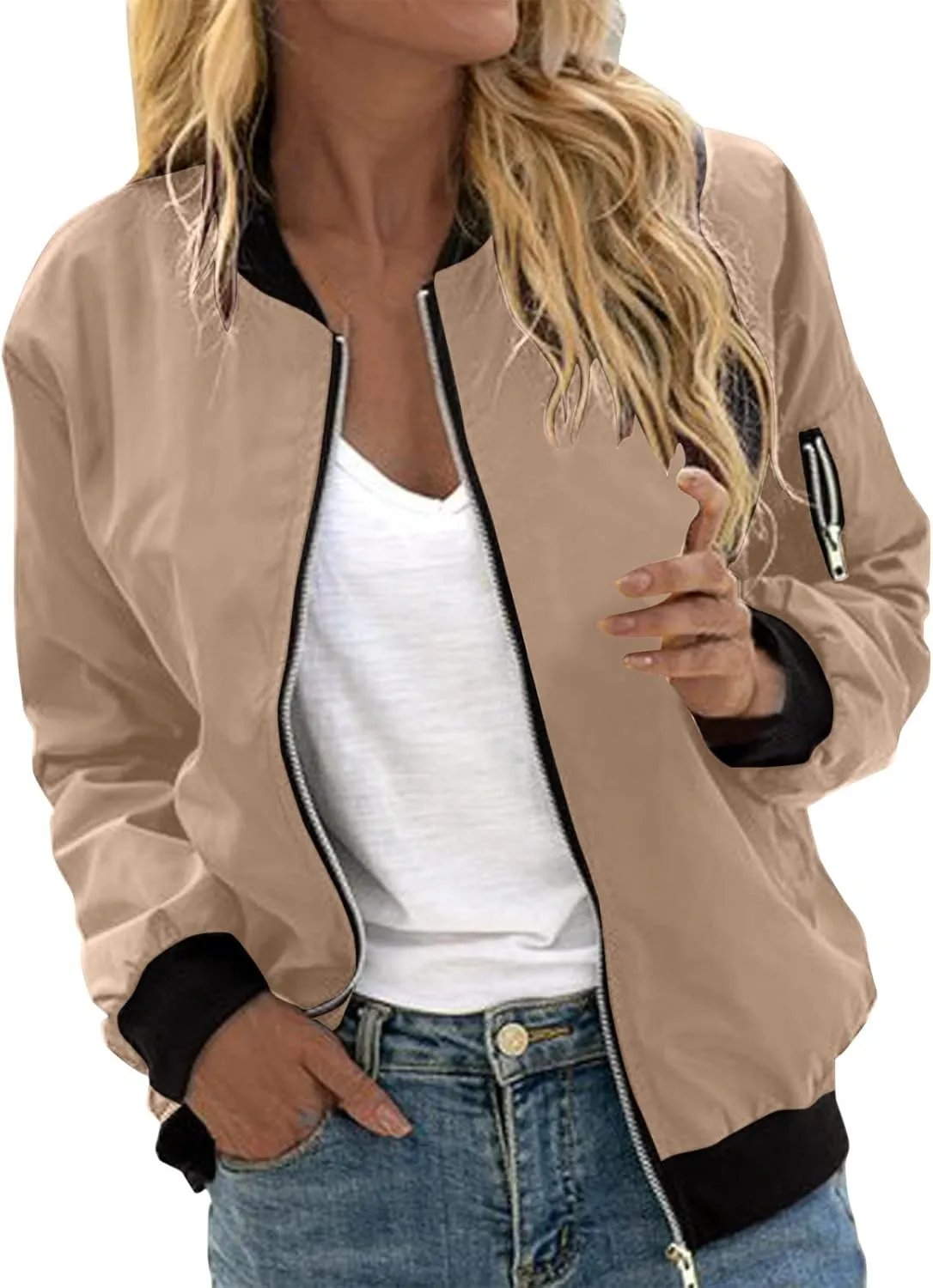 PeQAQ Jackets for Women Fashion 2024 Fall Lightweight Zipper Coats Trendy Casual Windproof Trench Coats Plus Size Outwear