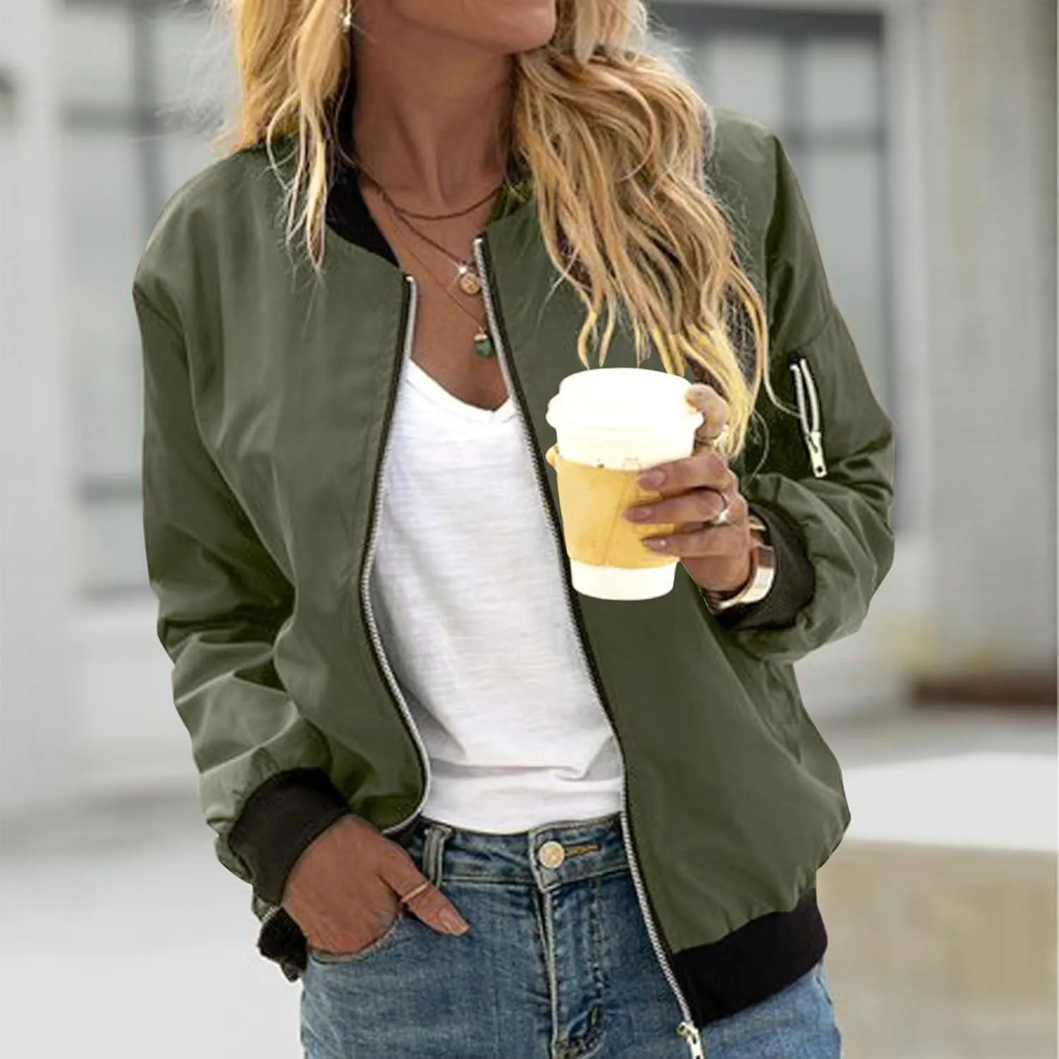 PeQAQ Jackets for Women Fashion 2024 Fall Lightweight Zipper Coats Trendy Casual Windproof Trench Coats Plus Size Outwear