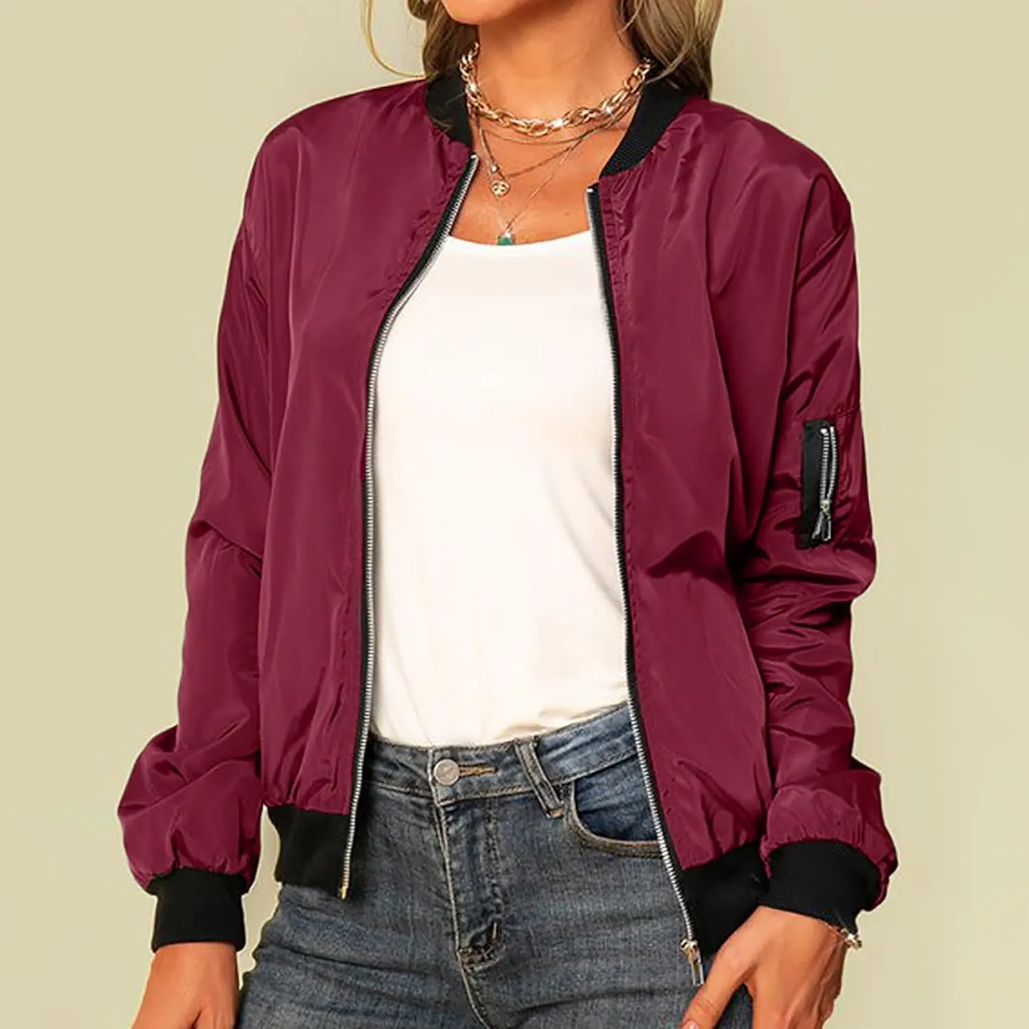 PeQAQ Jackets for Women Fashion 2024 Fall Lightweight Zipper Coats Trendy Casual Windproof Trench Coats Plus Size Outwear
