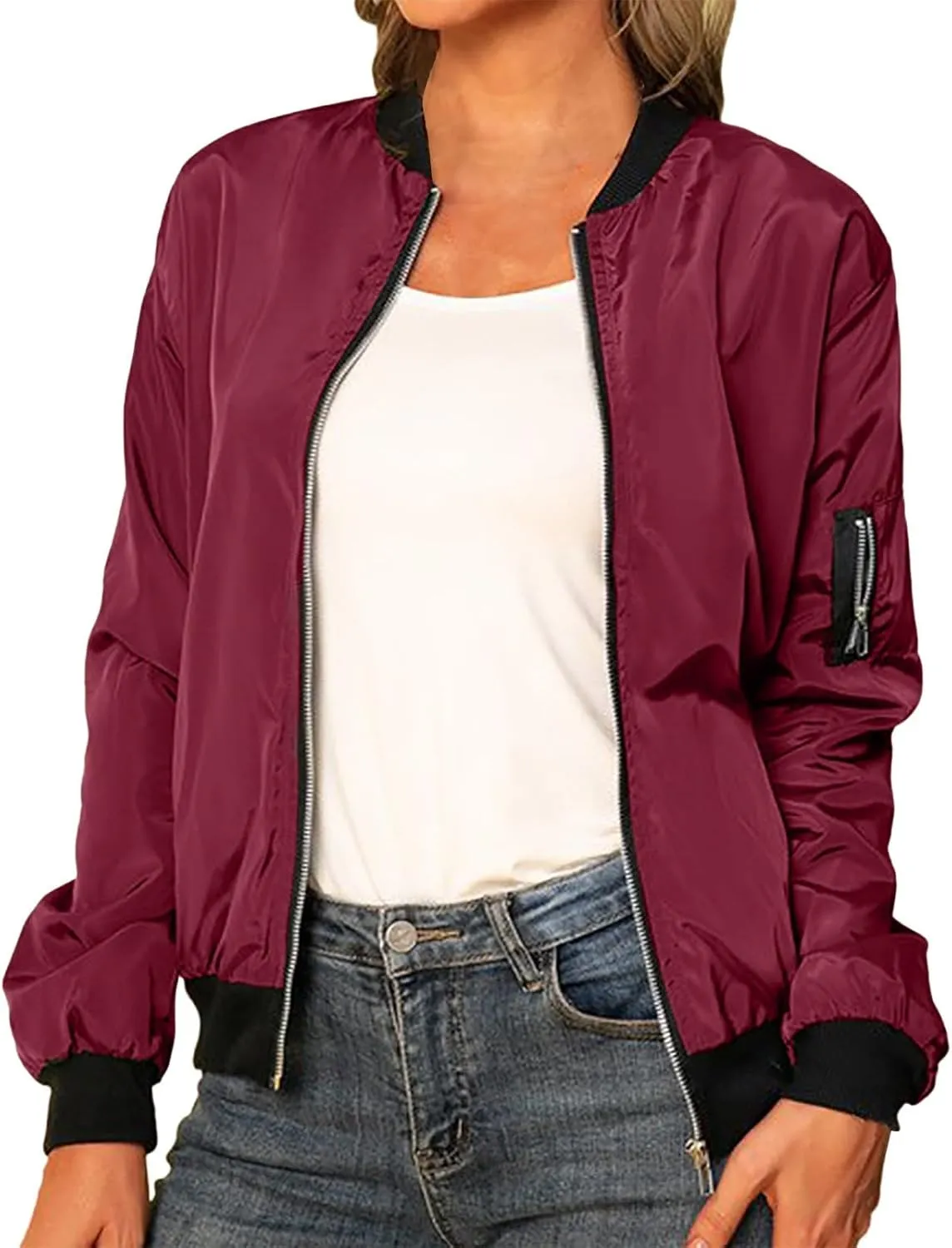 PeQAQ Jackets for Women Fashion 2024 Fall Lightweight Zipper Coats Trendy Casual Windproof Trench Coats Plus Size Outwear