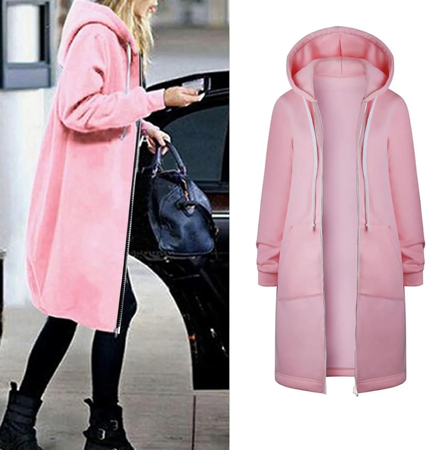 PeQAQ Women's 2024 Plus Size Hooded Coat Lightweight Fall Jacket Long Zipper Sweatshirts Fashion Trendy Casual Trench Coat
