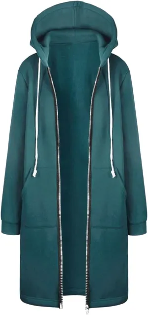 PeQAQ Women's 2024 Plus Size Hooded Coat Lightweight Fall Jacket Long Zipper Sweatshirts Fashion Trendy Casual Trench Coat