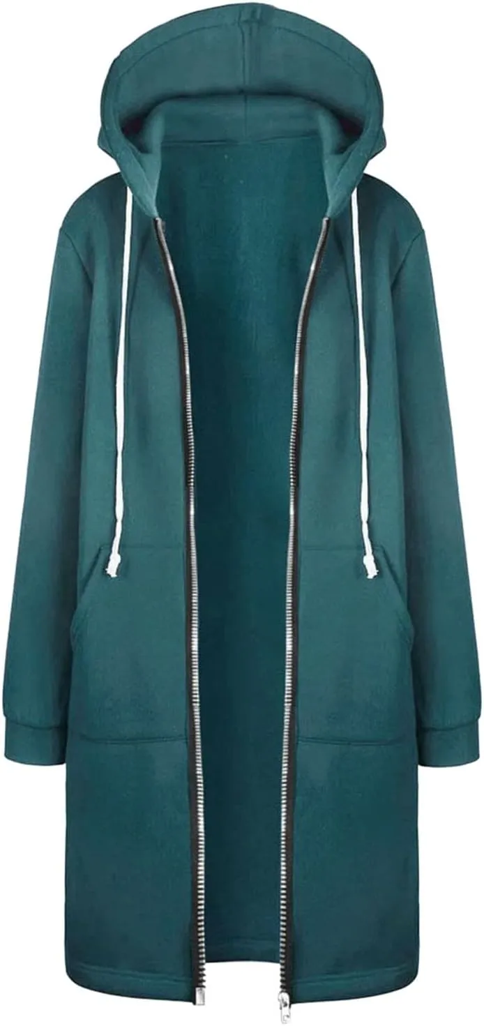 PeQAQ Women's 2024 Plus Size Hooded Coat Lightweight Fall Jacket Long Zipper Sweatshirts Fashion Trendy Casual Trench Coat