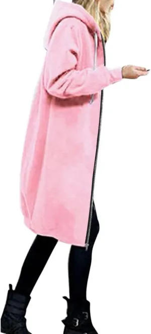 PeQAQ Women's 2024 Plus Size Hooded Coat Lightweight Fall Jacket Long Zipper Sweatshirts Fashion Trendy Casual Trench Coat