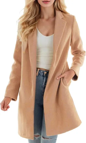PeQAQ Womens Woolen Jacket Long Open Front Cardigan Dressy Casual Winter Sport Coats With Pockets Trendy Suit Jackets Blazer