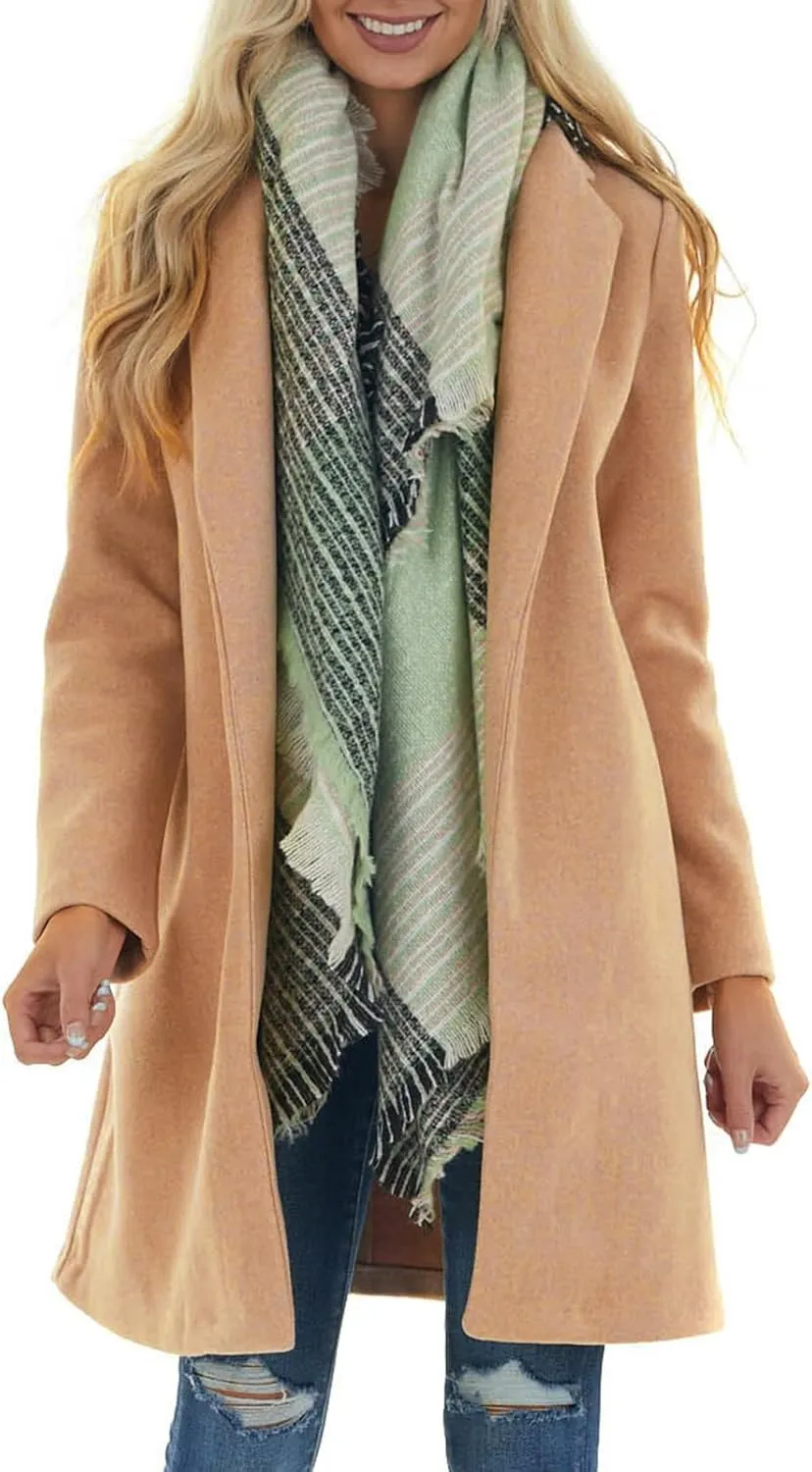 PeQAQ Womens Woolen Jacket Long Open Front Cardigan Dressy Casual Winter Sport Coats With Pockets Trendy Suit Jackets Blazer