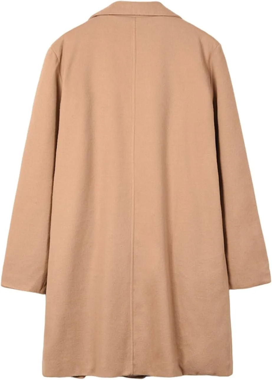 PeQAQ Womens Woolen Jacket Long Open Front Cardigan Dressy Casual Winter Sport Coats With Pockets Trendy Suit Jackets Blazer