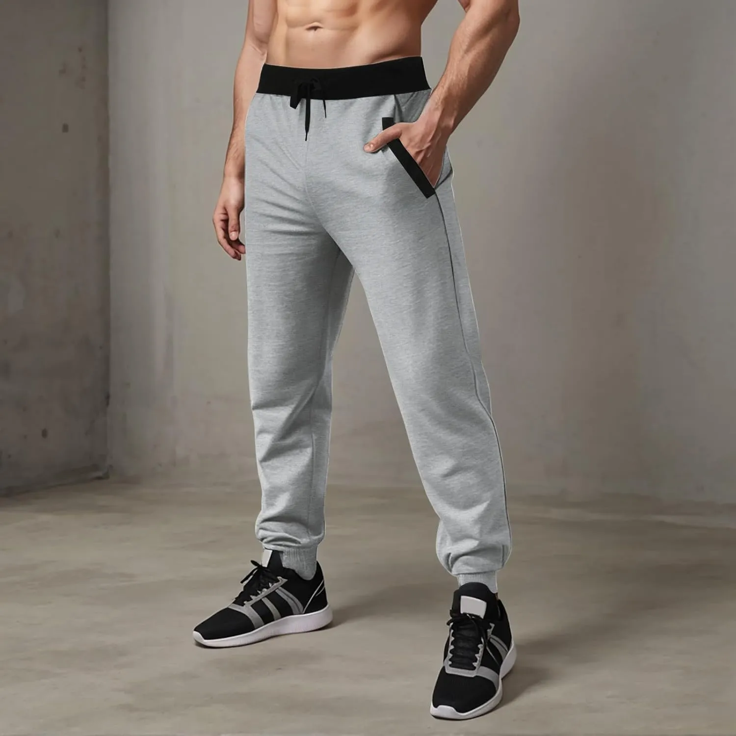 peqiut Cargo Pants for Men Drawstring Elastic Waist Jogging Trousers Cotton Solid Color Comfort Pants with Pockets