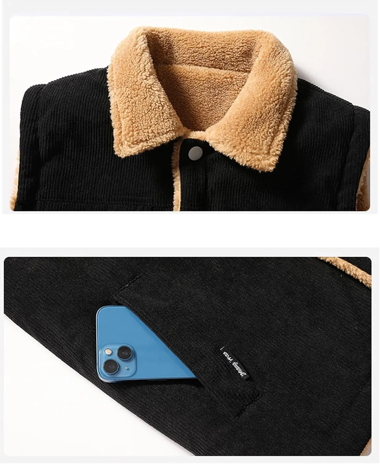 Perbai Mens Winter Warm Fleece Vest Button Down Lapel Sherpa Lined Corduroy Sleeveless Jacket