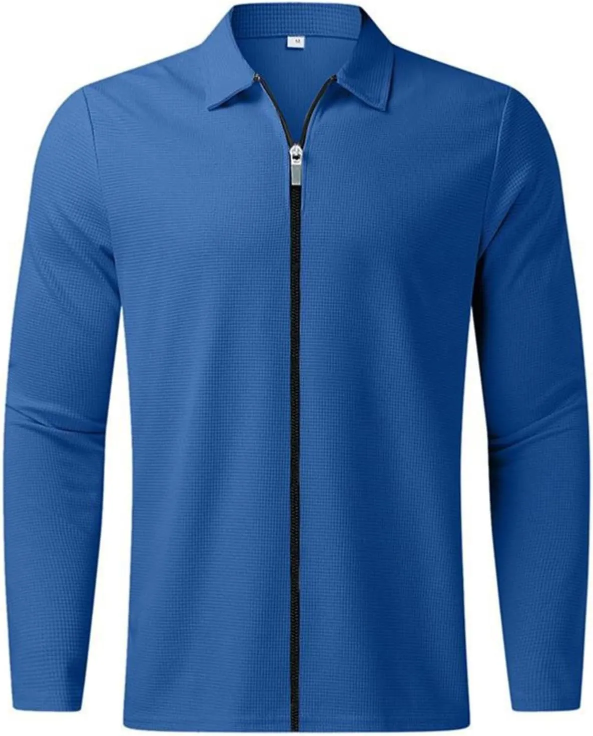 PICKLION Men Casual Cardigan Sweaters Laydown Collar Zipper Closure Solid Color Long Sleeve Waffle Jackets