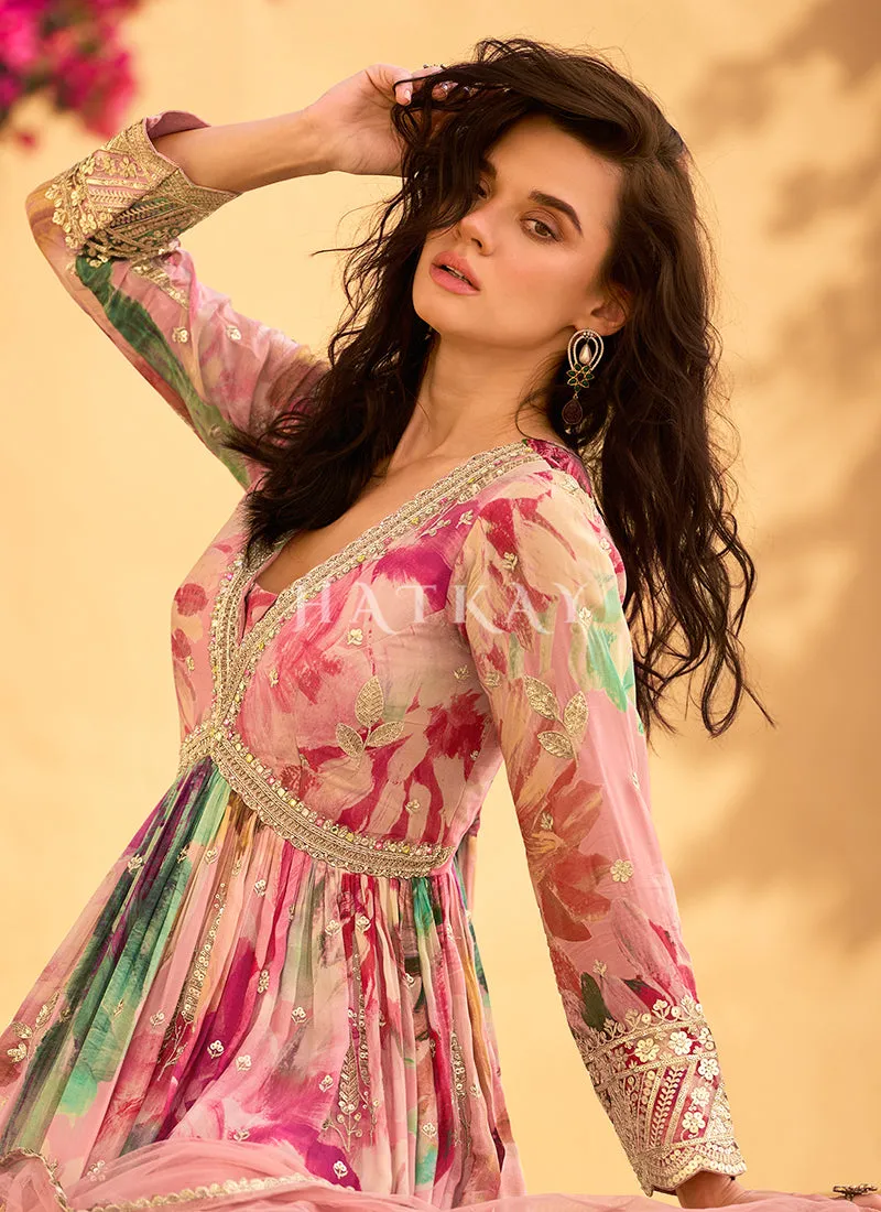 Pink Embroidered Floral Anarkali Dress