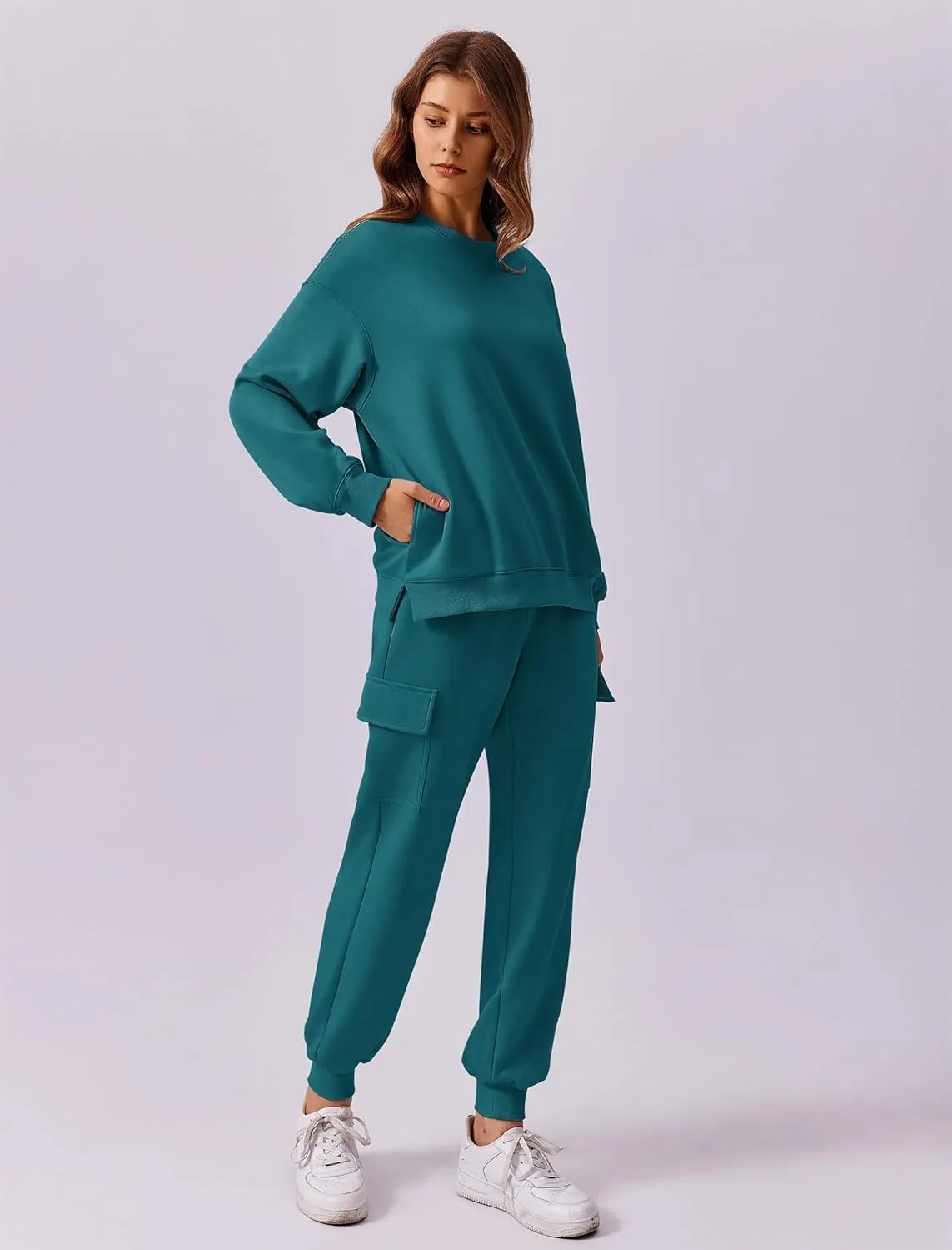 PINSPARK Two Piece Sets for Women Sweatsuit Drawstring Cargo Jogger Sets with 4 Pockets 2025 Airport Outfits Fall Tracksuit