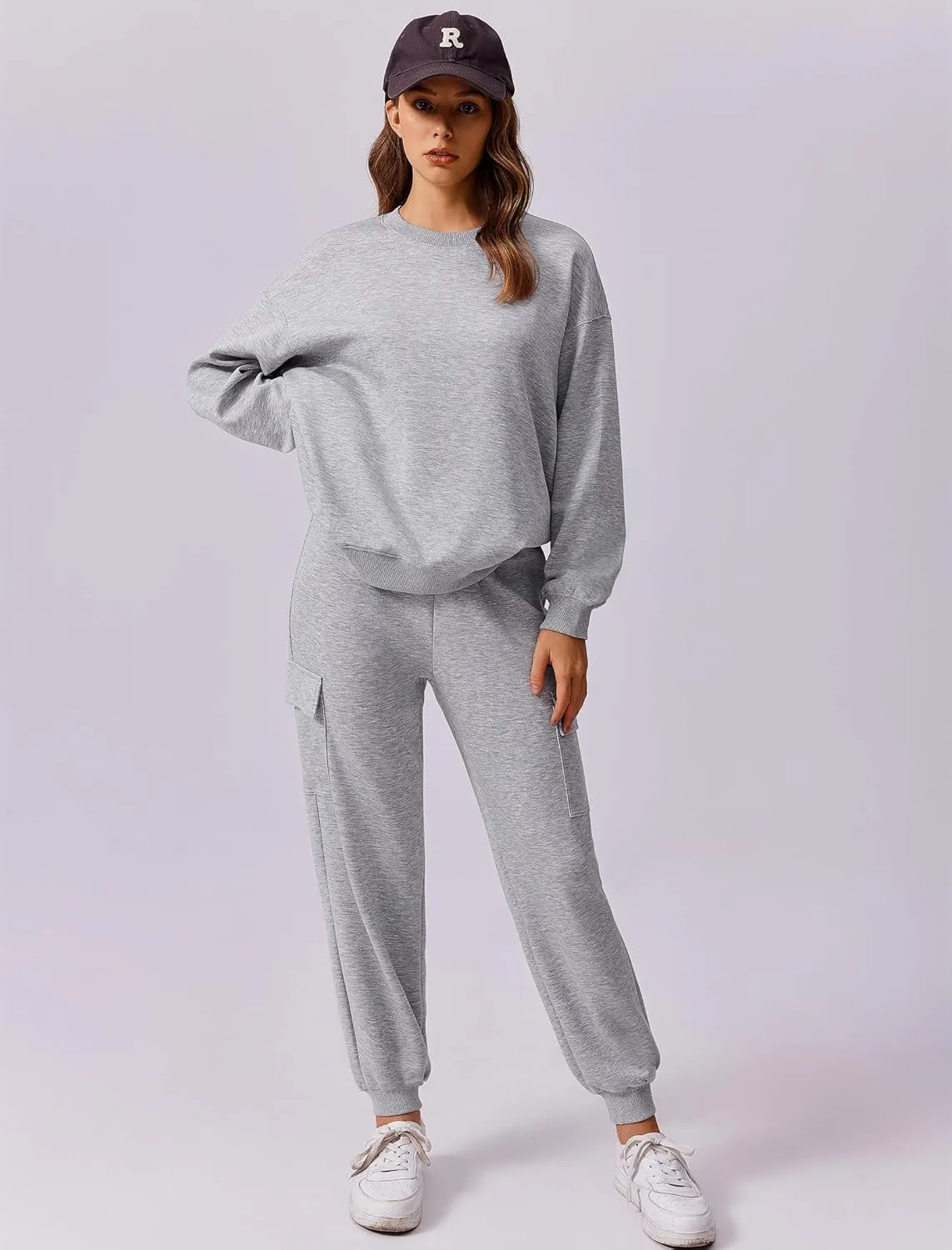 PINSPARK Two Piece Sets for Women Sweatsuit Drawstring Cargo Jogger Sets with 4 Pockets 2025 Airport Outfits Fall Tracksuit