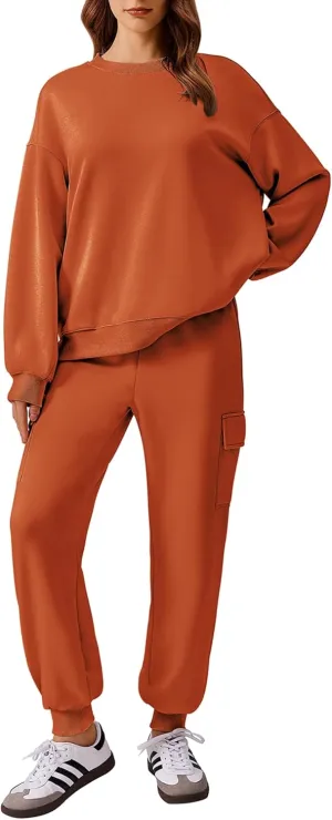 PINSPARK Two Piece Sets for Women Sweatsuit Drawstring Cargo Jogger Sets with 4 Pockets 2025 Airport Outfits Fall Tracksuit