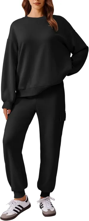PINSPARK Two Piece Sets for Women Sweatsuit Drawstring Cargo Jogger Sets with 4 Pockets 2025 Airport Outfits Fall Tracksuit