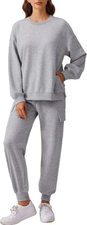 PINSPARK Two Piece Sets for Women Sweatsuit Drawstring Cargo Jogger Sets with 4 Pockets 2025 Airport Outfits Fall Tracksuit