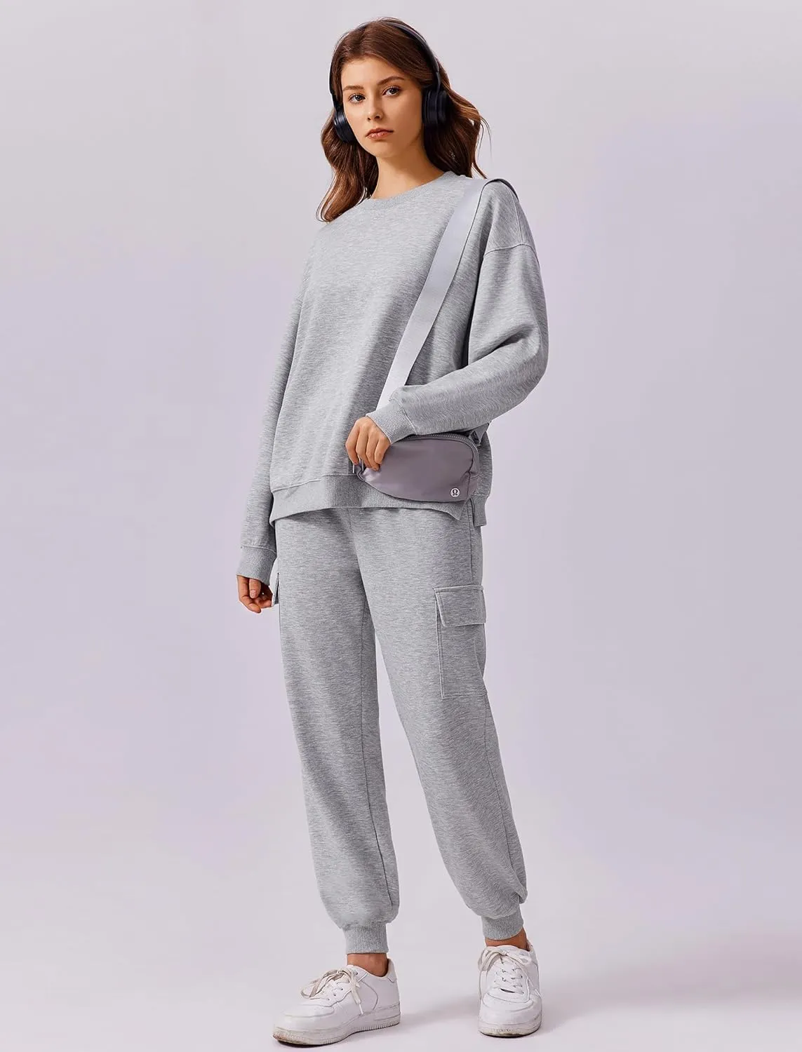 PINSPARK Two Piece Sets for Women Sweatsuit Drawstring Cargo Jogger Sets with 4 Pockets 2025 Airport Outfits Fall Tracksuit