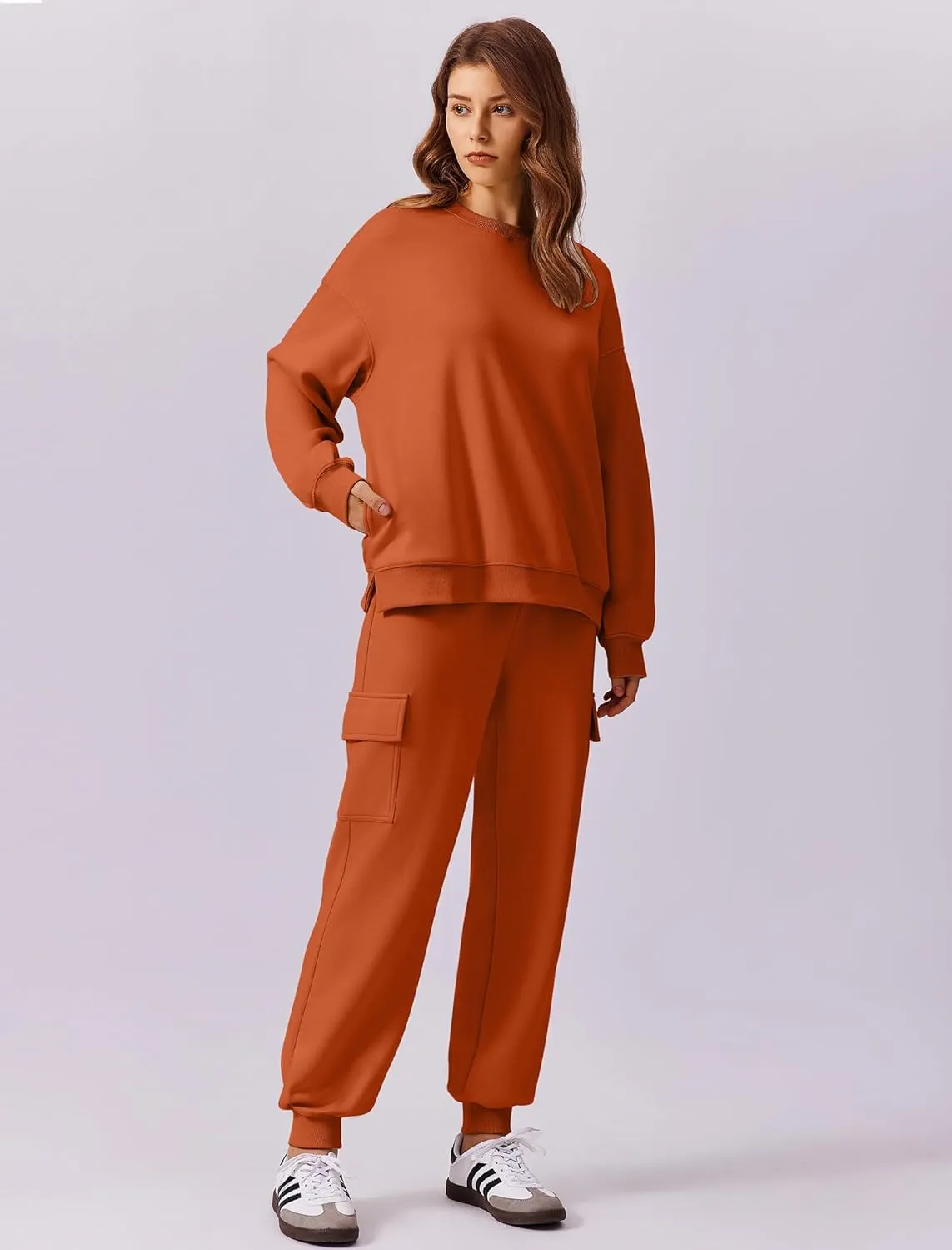 PINSPARK Two Piece Sets for Women Sweatsuit Drawstring Cargo Jogger Sets with 4 Pockets 2025 Airport Outfits Fall Tracksuit
