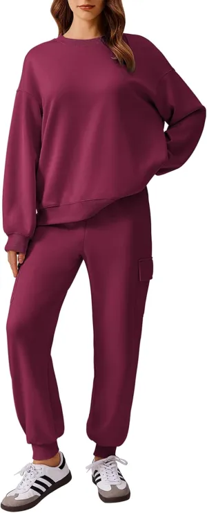 PINSPARK Two Piece Sets for Women Sweatsuit Drawstring Cargo Jogger Sets with 4 Pockets 2025 Airport Outfits Fall Tracksuit
