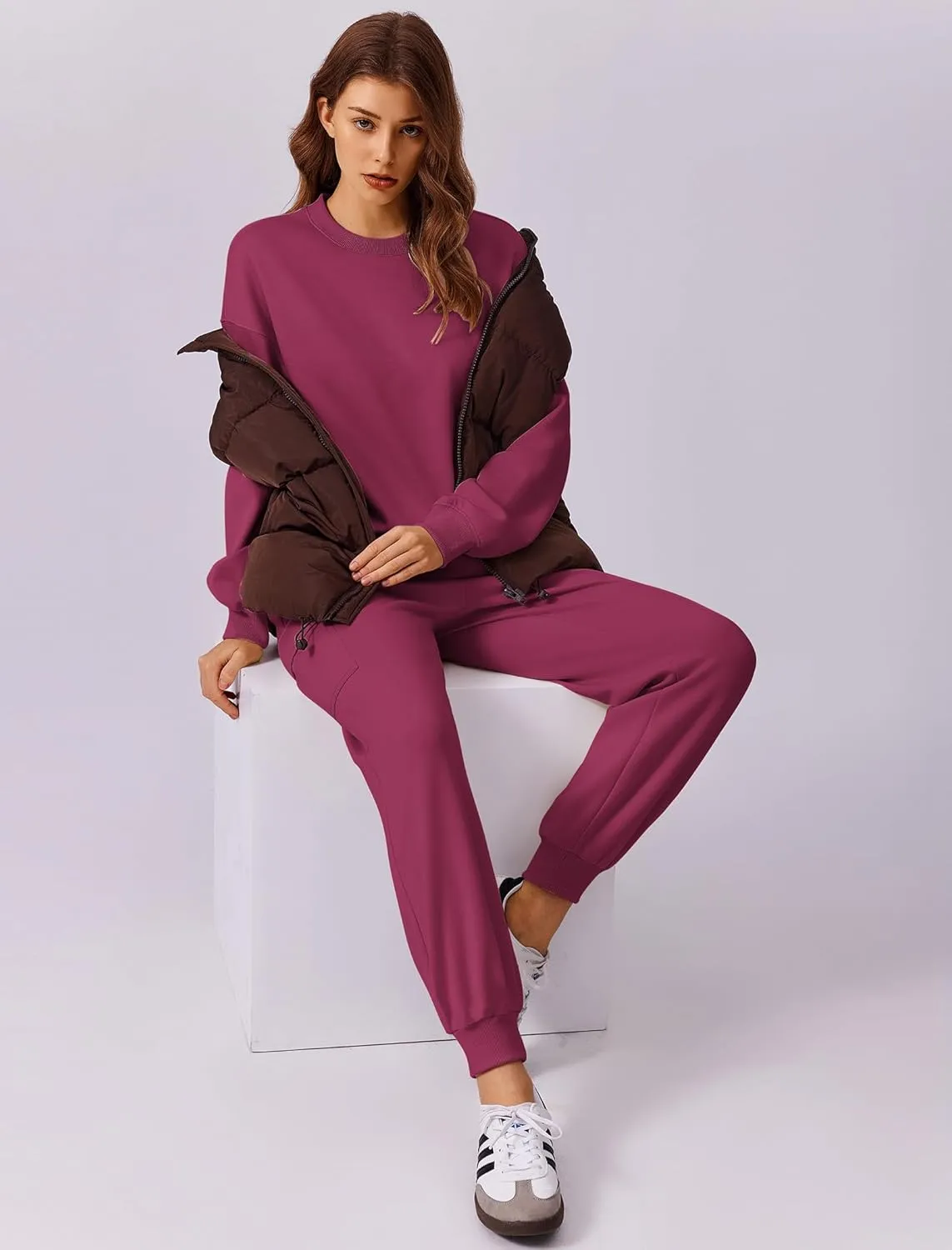 PINSPARK Two Piece Sets for Women Sweatsuit Drawstring Cargo Jogger Sets with 4 Pockets 2025 Airport Outfits Fall Tracksuit