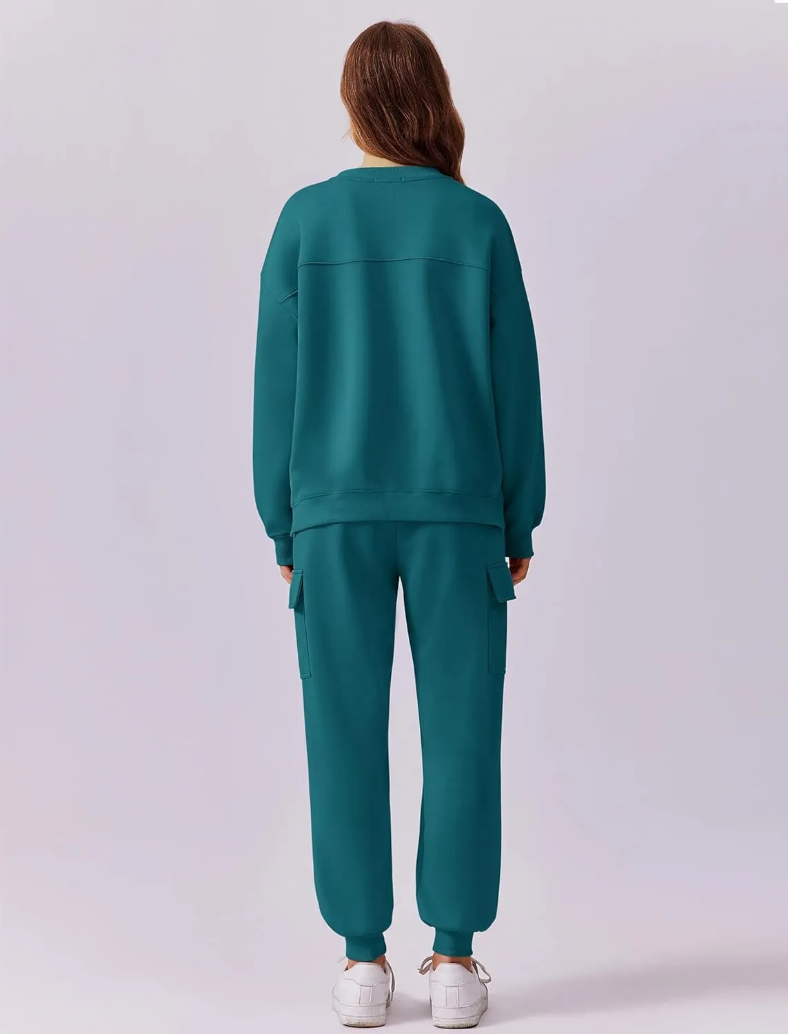 PINSPARK Two Piece Sets for Women Sweatsuit Drawstring Cargo Jogger Sets with 4 Pockets 2025 Airport Outfits Fall Tracksuit