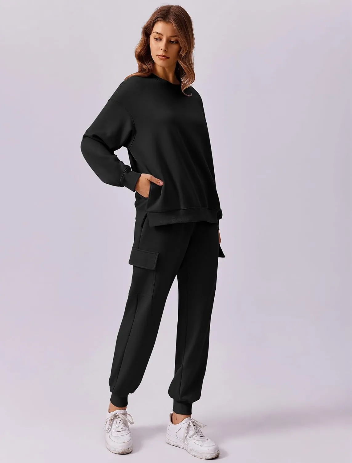 PINSPARK Two Piece Sets for Women Sweatsuit Drawstring Cargo Jogger Sets with 4 Pockets 2025 Airport Outfits Fall Tracksuit