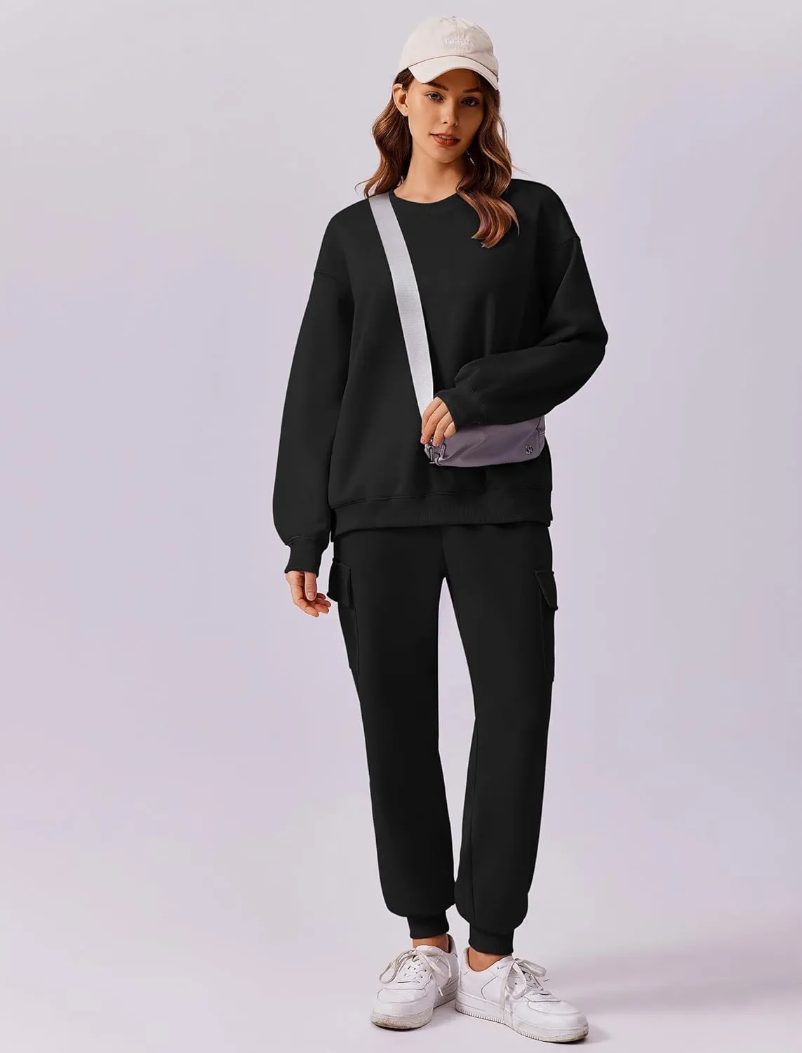PINSPARK Two Piece Sets for Women Sweatsuit Drawstring Cargo Jogger Sets with 4 Pockets 2025 Airport Outfits Fall Tracksuit