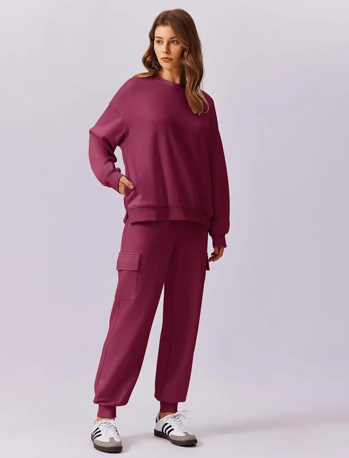 PINSPARK Two Piece Sets for Women Sweatsuit Drawstring Cargo Jogger Sets with 4 Pockets 2025 Airport Outfits Fall Tracksuit
