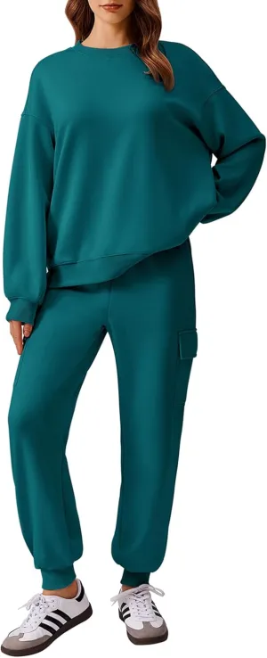 PINSPARK Two Piece Sets for Women Sweatsuit Drawstring Cargo Jogger Sets with 4 Pockets 2025 Airport Outfits Fall Tracksuit