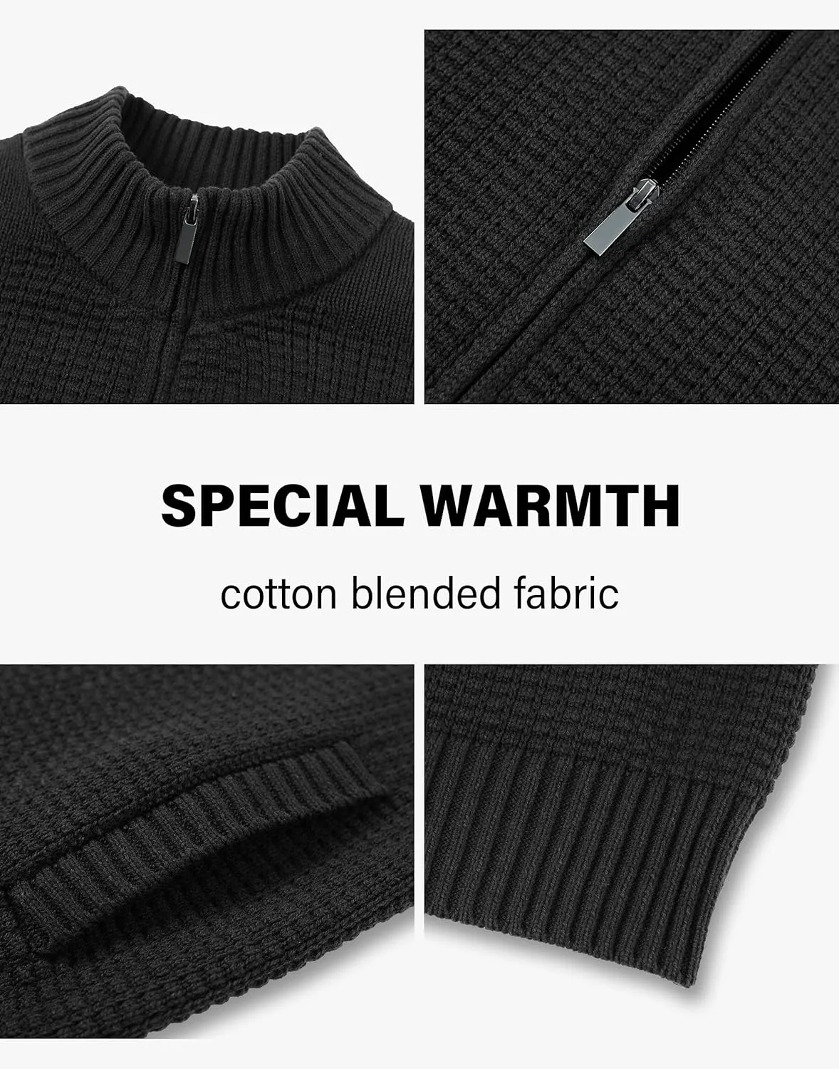 Pioneer Camp Men's Full Zip Up Cardigan Sweater Stand Collar Regular Fit Chest Pocket Knit Sweaters Casual 3 Pockets