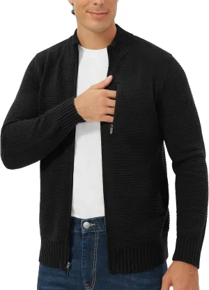 Pioneer Camp Men's Full Zip Up Cardigan Sweater Stand Collar Regular Fit Chest Pocket Knit Sweaters Casual 3 Pockets