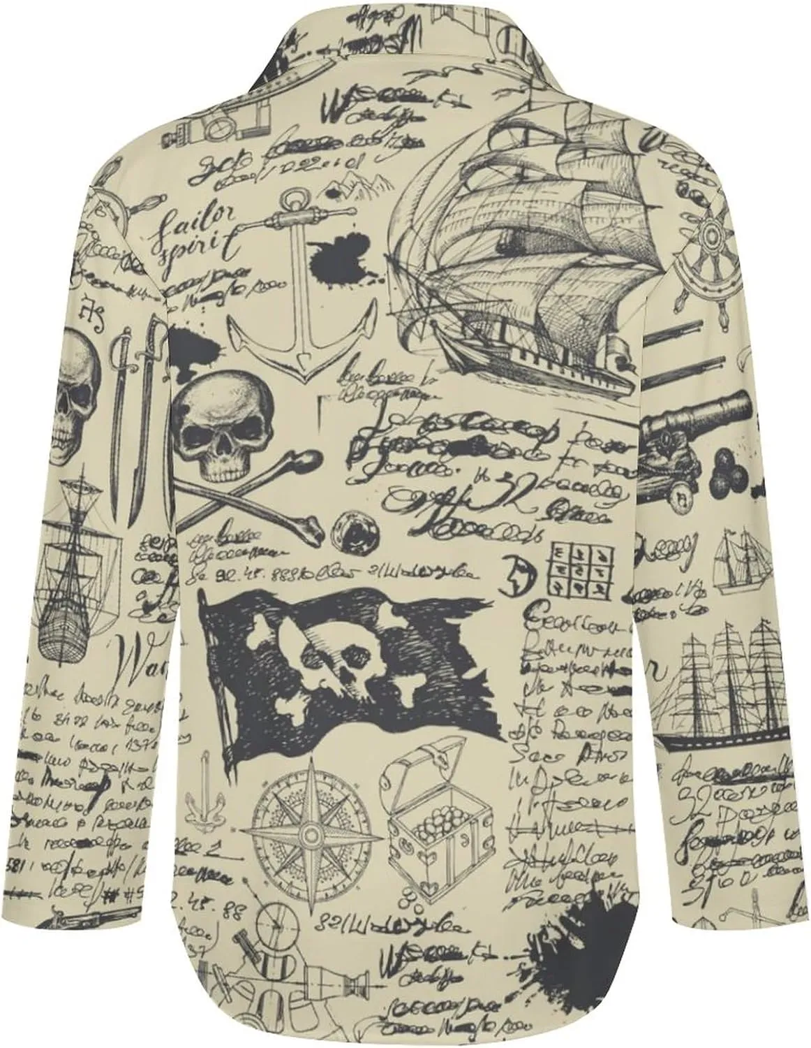Pirate Ship Skull Treasure Map Women's Button Down Shirts Casual Long Sleeve Stylish V Neck Blouses Tops